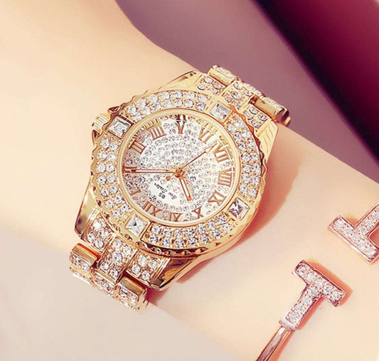 Iced Out Square Gem Quarter Hour Ladies Watch