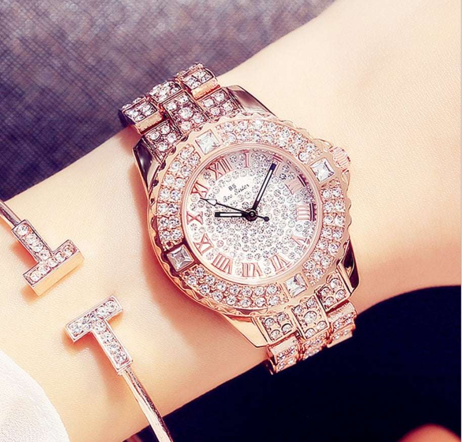 Iced Out Square Gem Quarter Hour Ladies Watch