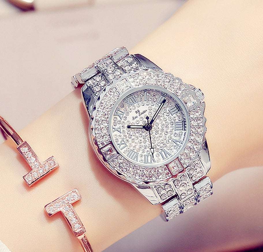Iced Out Square Gem Quarter Hour Ladies Watch