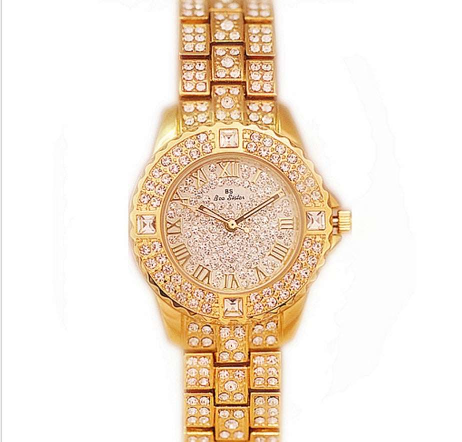 Iced Out Square Gem Quarter Hour Ladies Watch
