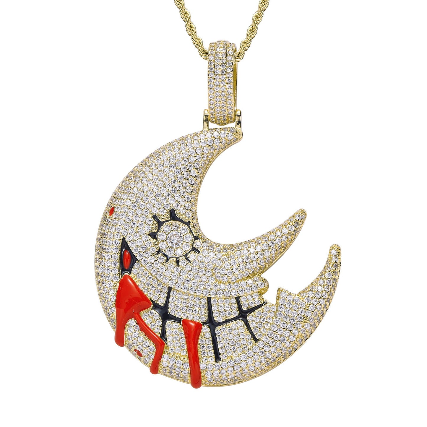 Iced Out Trippie Red Moon Pendant - DATNEWDRIP