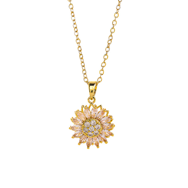 3 Piece Elegant Sunflower Pendant & Chain Necklace + Ear Studs + RingEarrings Fashion Exquisite Micro Seed Jewelry Ring - DATNEWDRIP