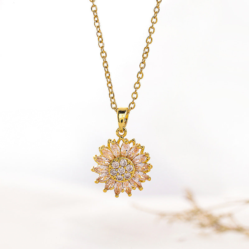 3 Piece Elegant Sunflower Pendant & Chain Necklace + Ear Studs + RingEarrings Fashion Exquisite Micro Seed Jewelry Ring - DATNEWDRIP