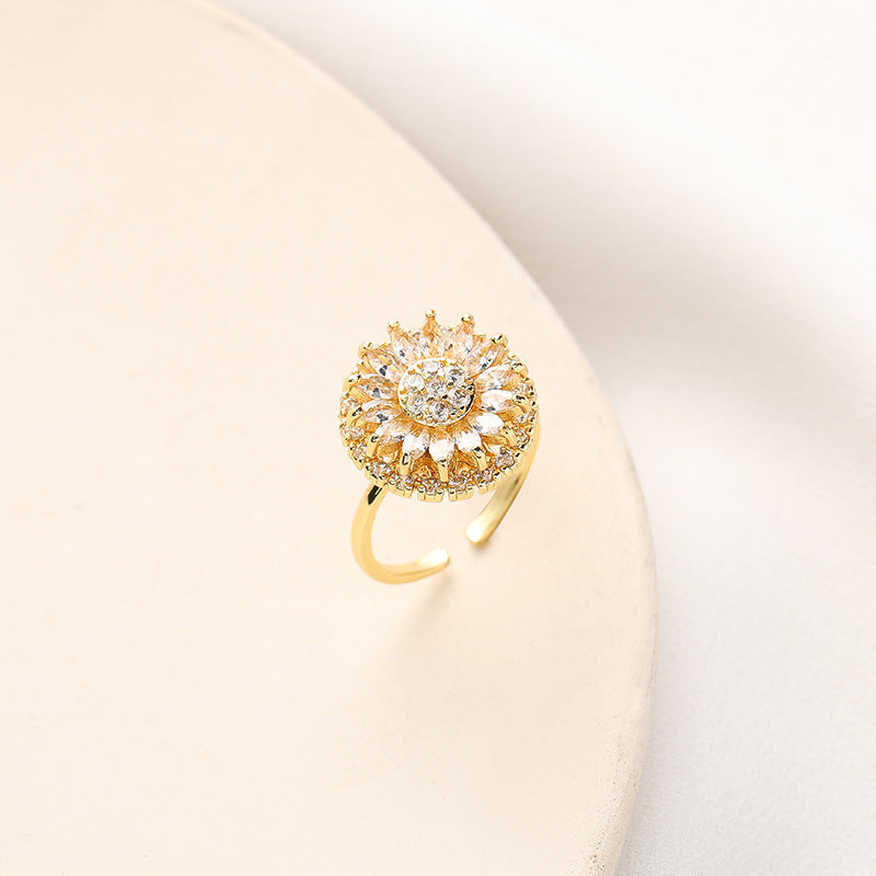 3 Piece Elegant Sunflower Pendant & Chain Necklace + Ear Studs + RingEarrings Fashion Exquisite Micro Seed Jewelry Ring - DATNEWDRIP