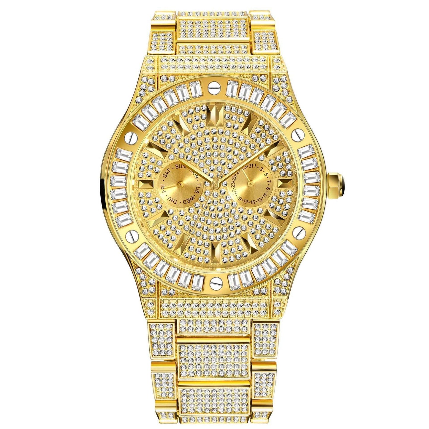 Iced Out Emerald Gem Lined Face Watch