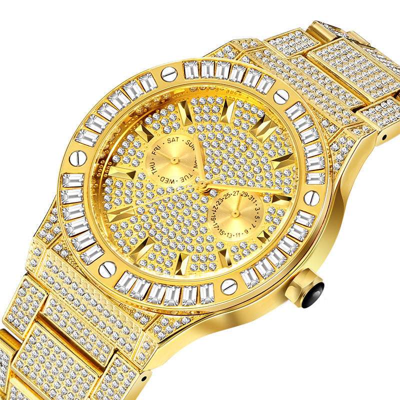 Iced Out Emerald Gem Lined Face Watch