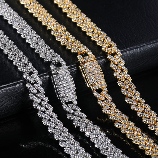 Iced Out 8mm Flap Buckle Single Row Cuban Link Chain - DATNEWDRIP