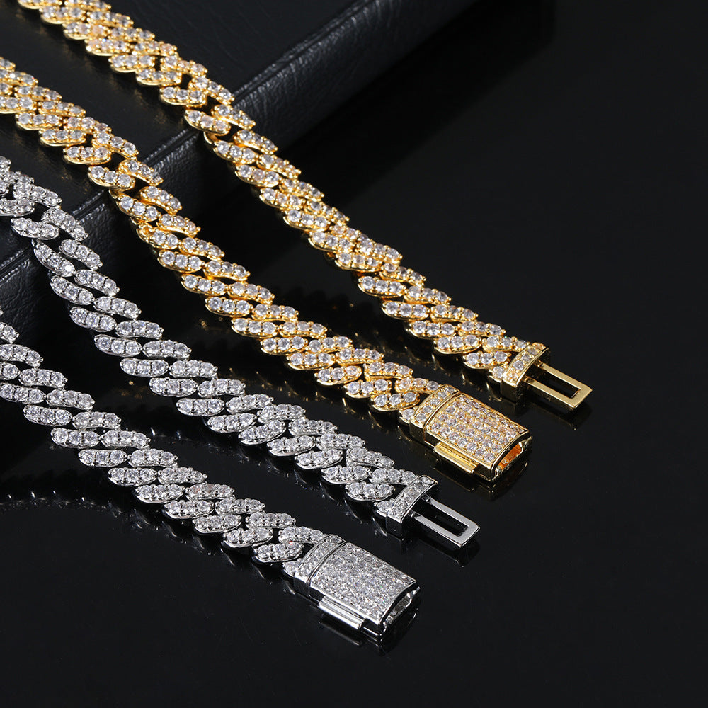 Iced Out 8mm Flap Buckle Single Row Cuban Link Chain - DATNEWDRIP