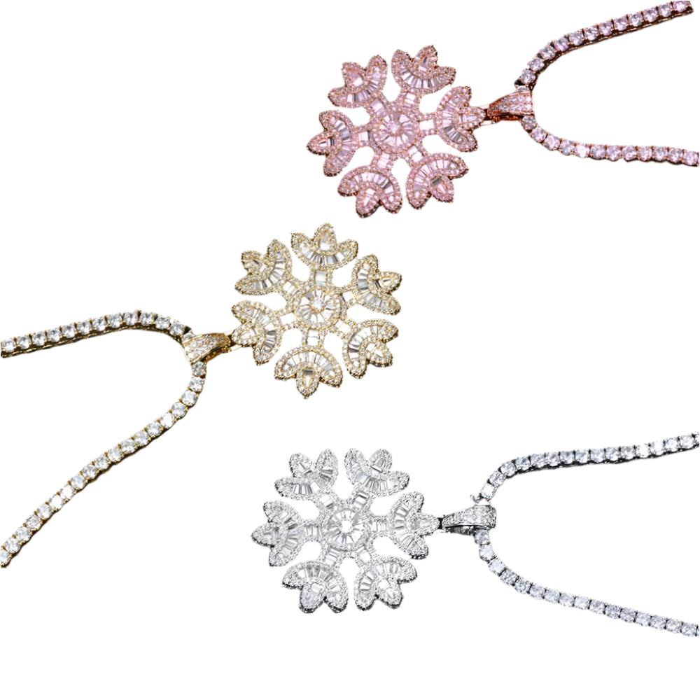 Iced Out Snowflake Baguette Pendant