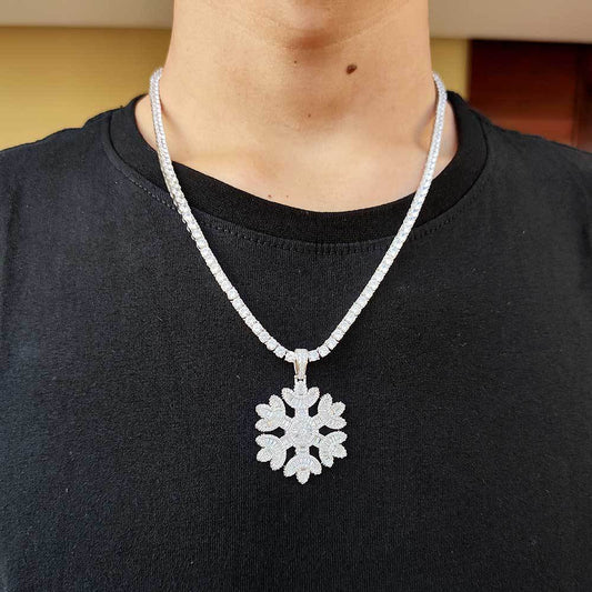 Iced Out Snowflake Baguette Pendant