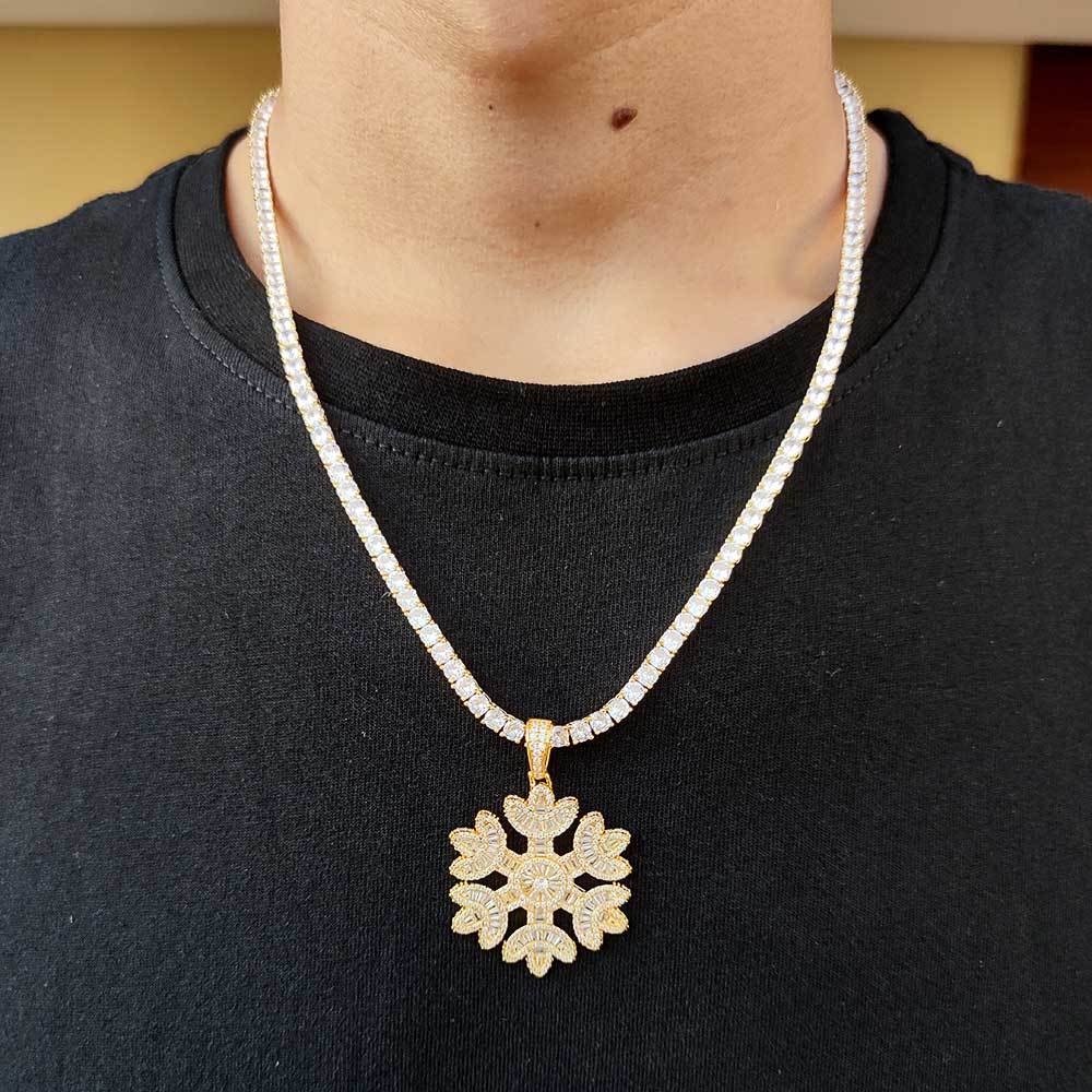 Iced Out Snowflake Baguette Pendant