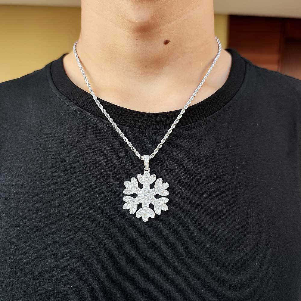 Iced Out Snowflake Baguette Pendant