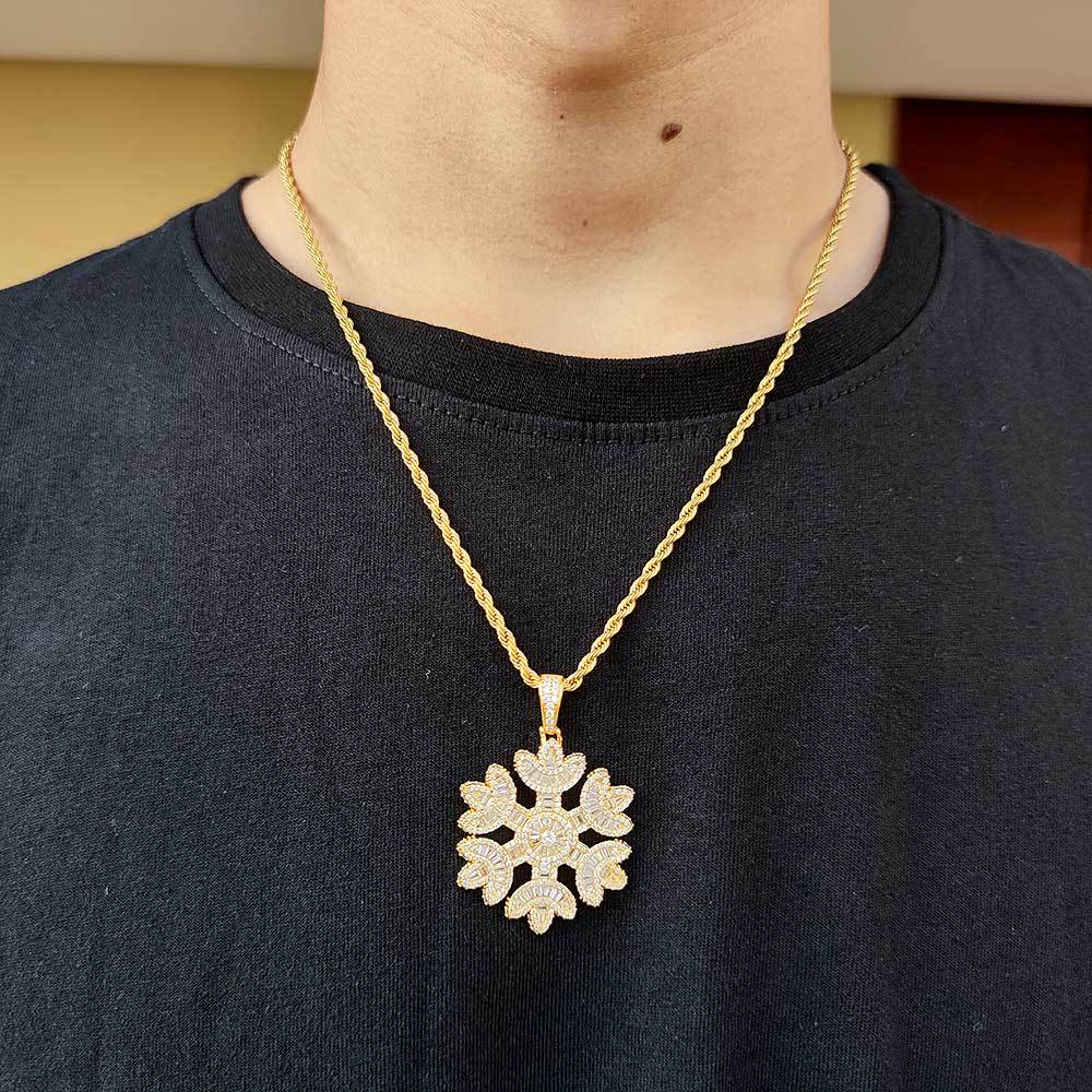 Iced Out Snowflake Baguette Pendant