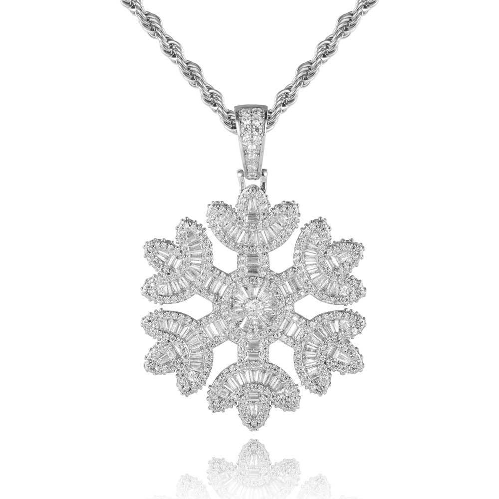 Iced Out Snowflake Baguette Pendant