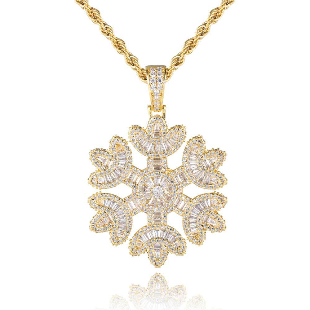 Iced Out Snowflake Baguette Pendant
