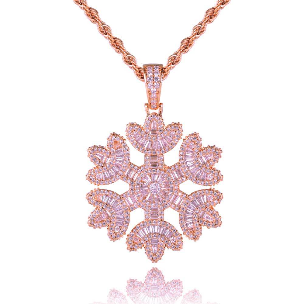 Iced Out Snowflake Baguette Pendant
