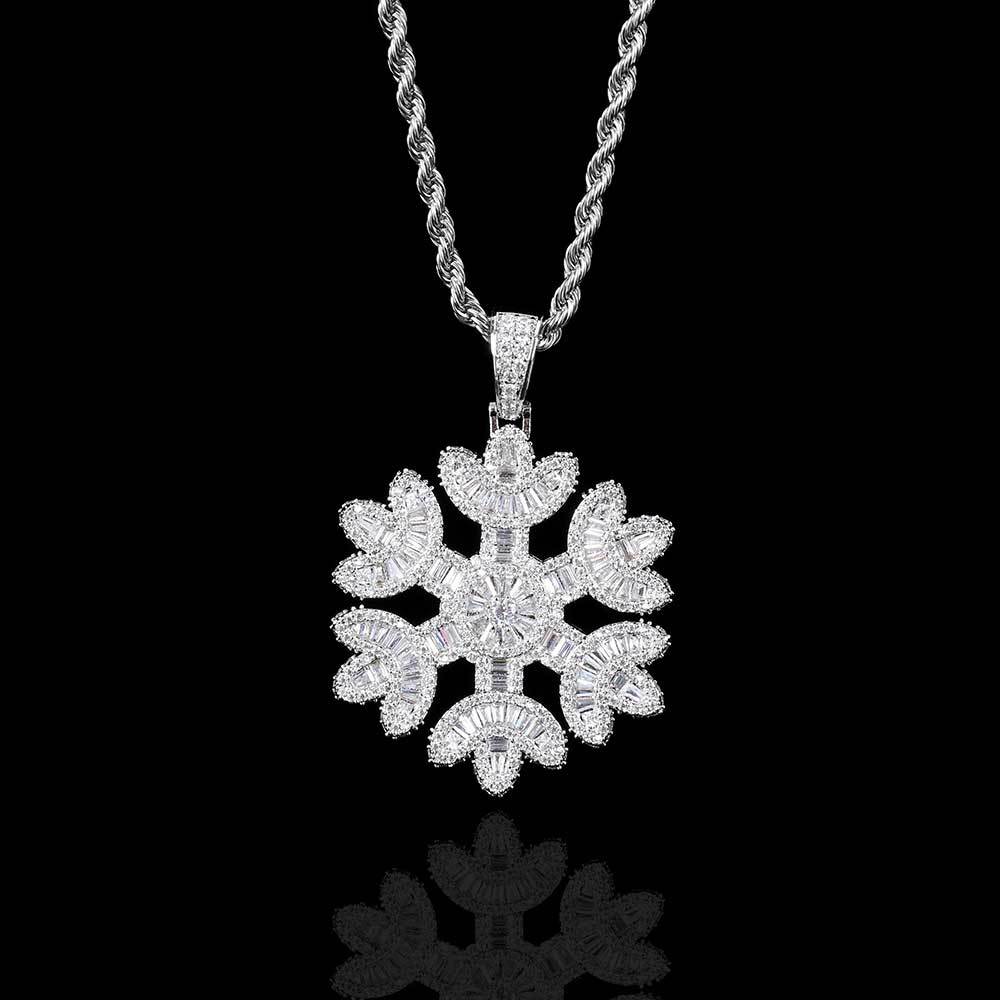 Iced Out Snowflake Baguette Pendant