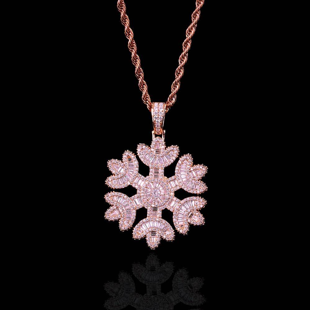 Iced Out Snowflake Baguette Pendant