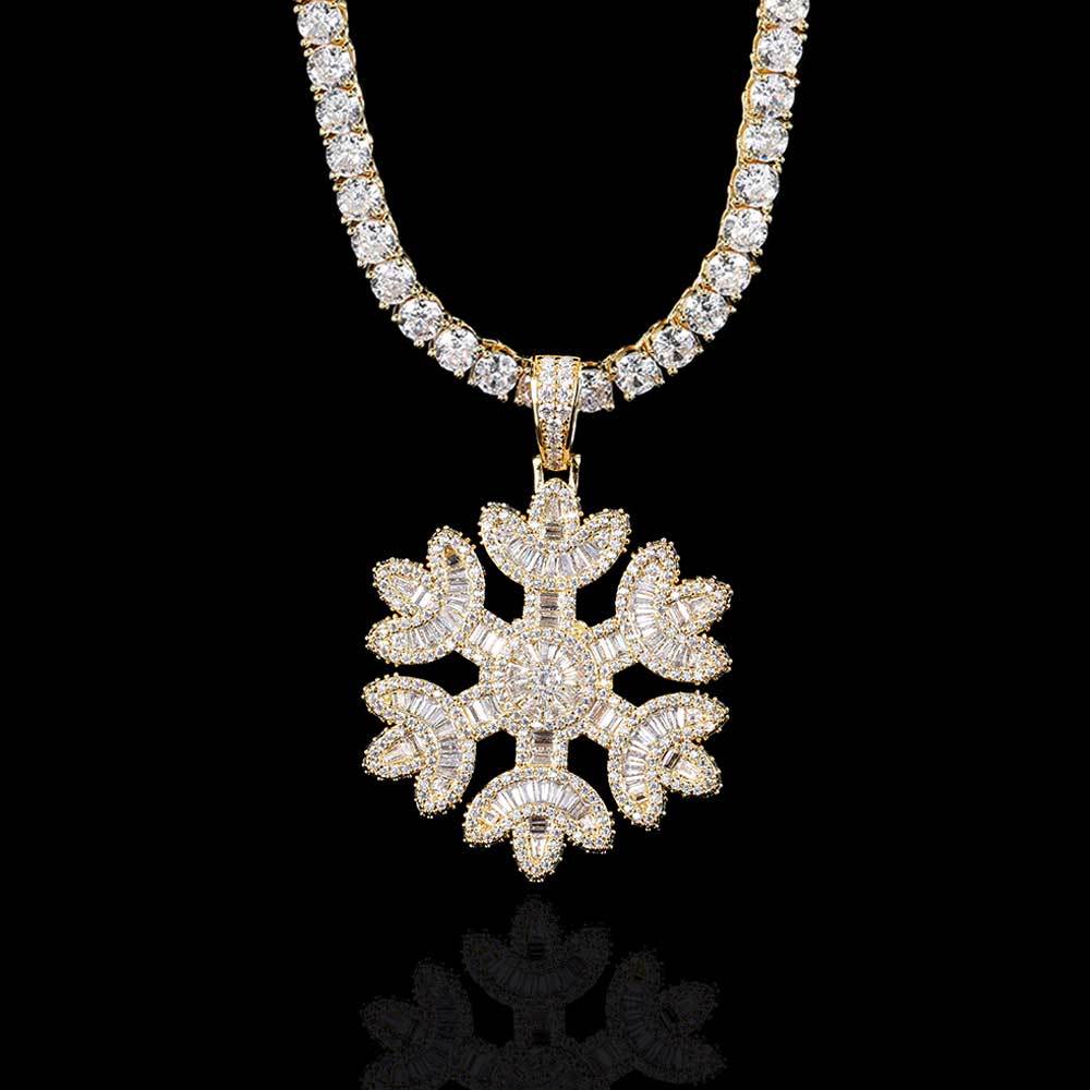 Iced Out Snowflake Baguette Pendant