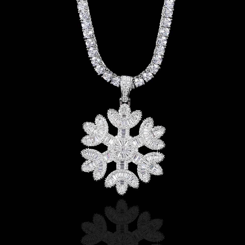 Iced Out Snowflake Baguette Pendant
