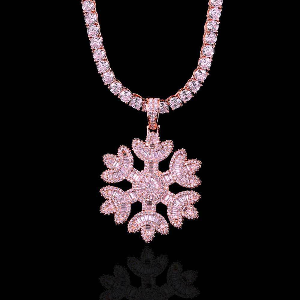 Iced Out Snowflake Baguette Pendant