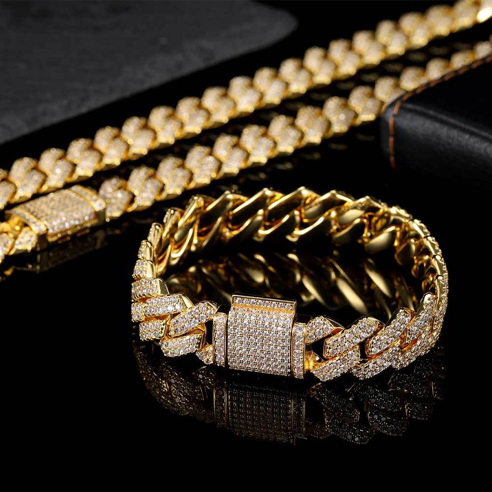 Hip Hop Necklace 14mm Double Row Bar Bracelet - DATNEWDRIP