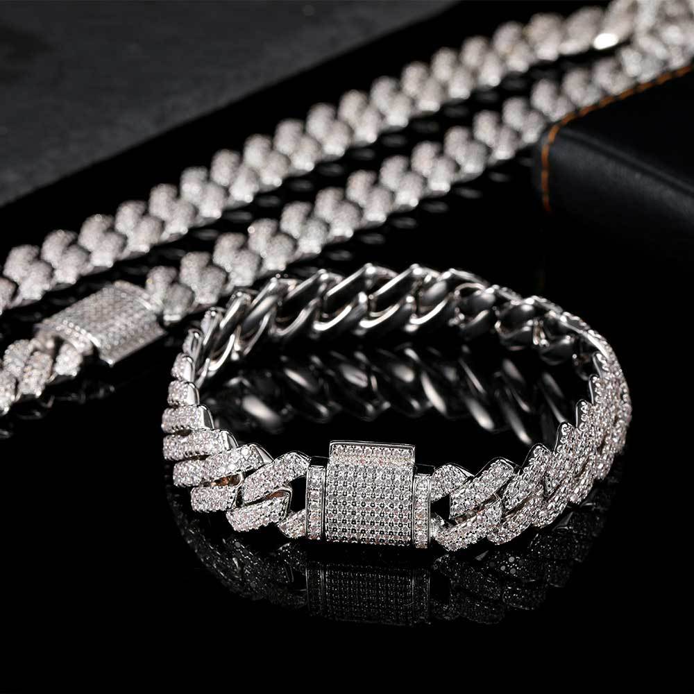 Hip Hop Necklace 14mm Double Row Bar Bracelet - DATNEWDRIP