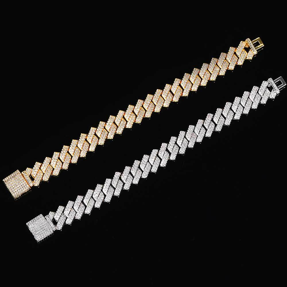 Hip Hop Necklace 14mm Double Row Bar Bracelet - DATNEWDRIP