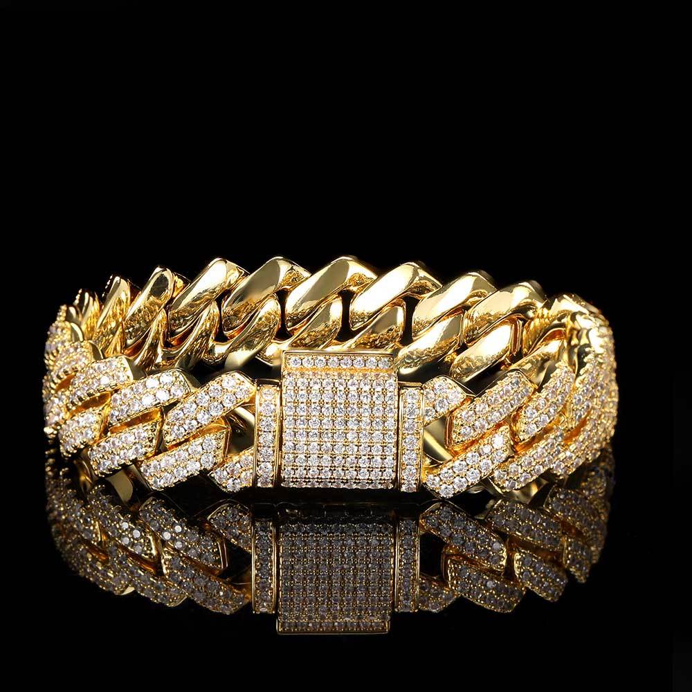 Hip Hop Necklace 14mm Double Row Bar Bracelet - DATNEWDRIP