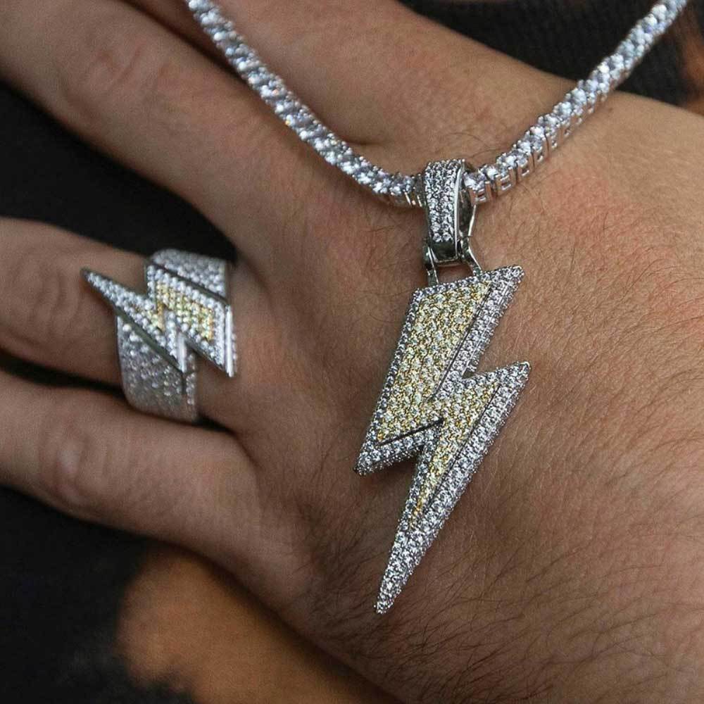 Iced Out Two Tone Bolt Pendant