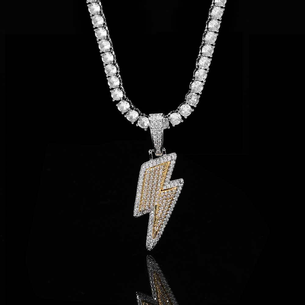 Iced Out Two Tone Bolt Pendant