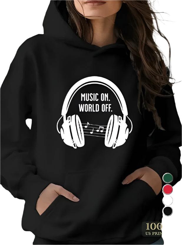 Music On. World Off. Hoodie - Womens - DATNEWDRIP