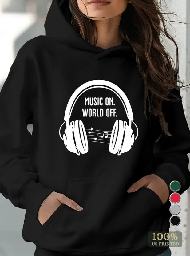 Music On. World Off. Hoodie - Womens - DATNEWDRIP