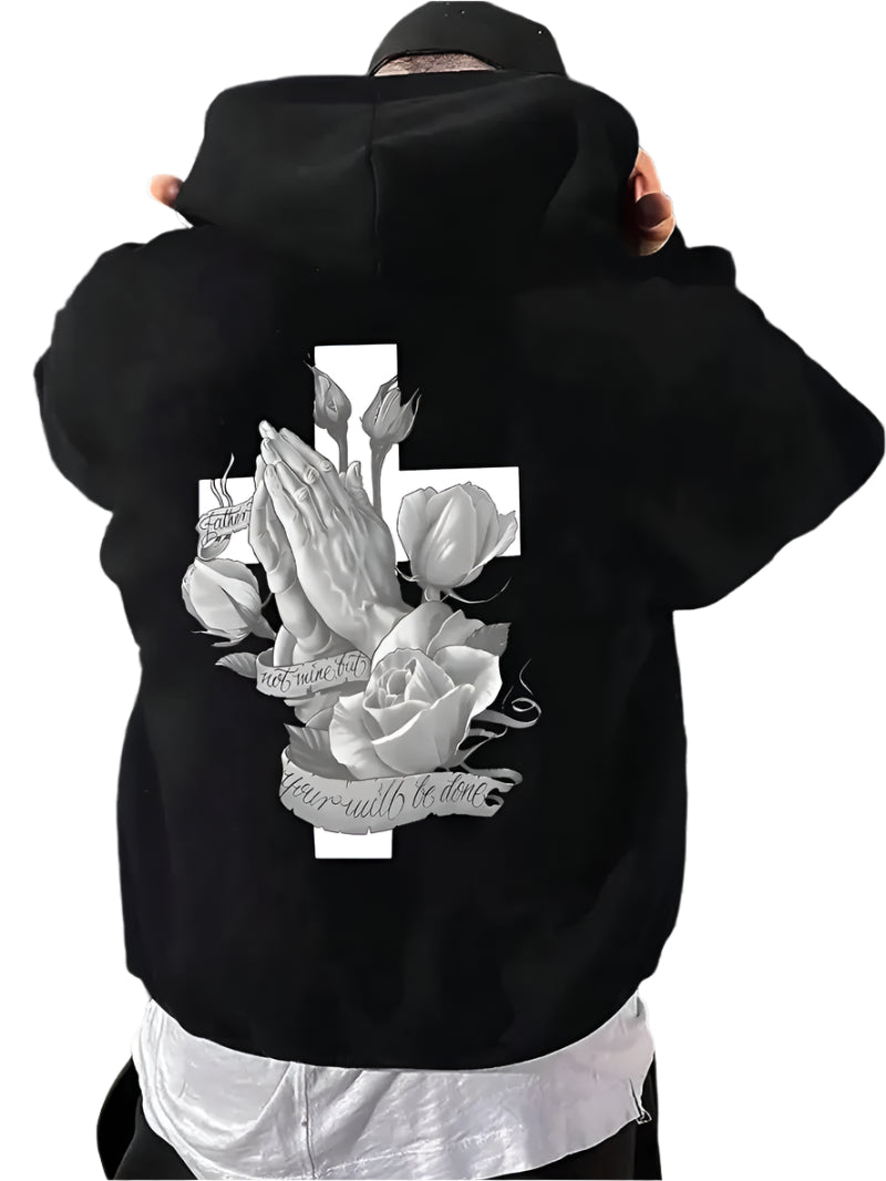 Praying Hands And Roses Hoodie - Mens - DATNEWDRIP