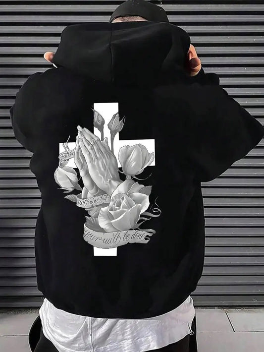 Praying Hands And Roses Hoodie - Mens - DATNEWDRIP
