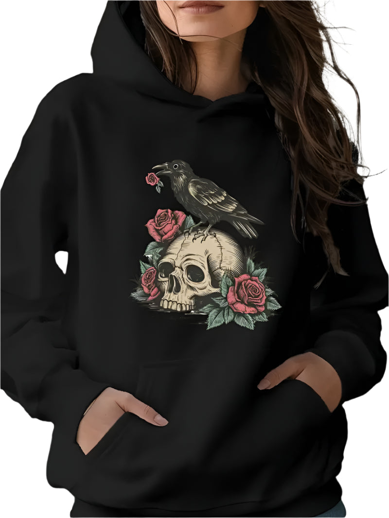 Raven Roses & Skull Hoodie - Womens - DATNEWDRIP