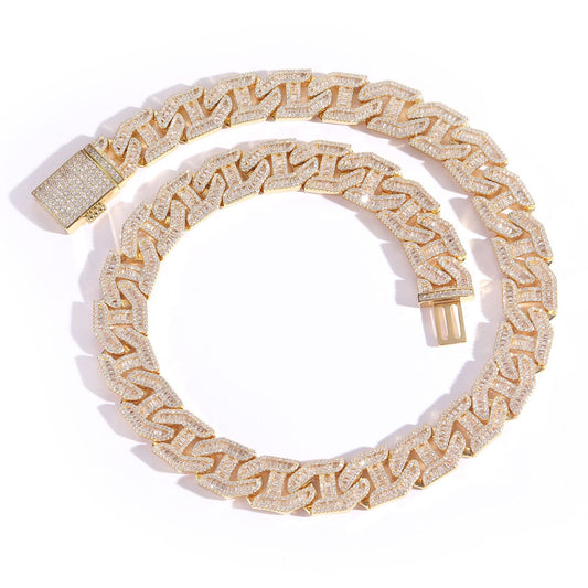 Iced Out Square Zirconium Lock Buckle Fashion Necklace Chain - DATNEWDRIP