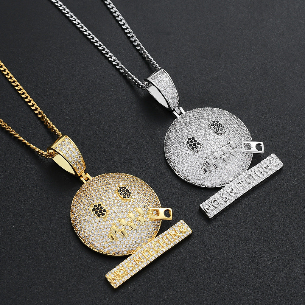 DatNewDrip iced out no rats pendant gold and silver smiley face zircon pave necklaces for streetwear