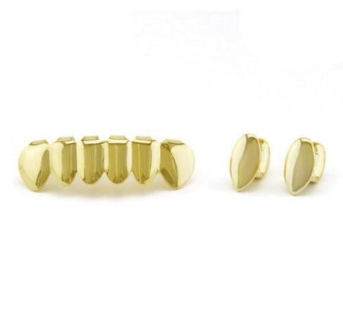 DatNewDrip gold vampire grillz for teeth set with pointed fang upper and two single gold fangs
