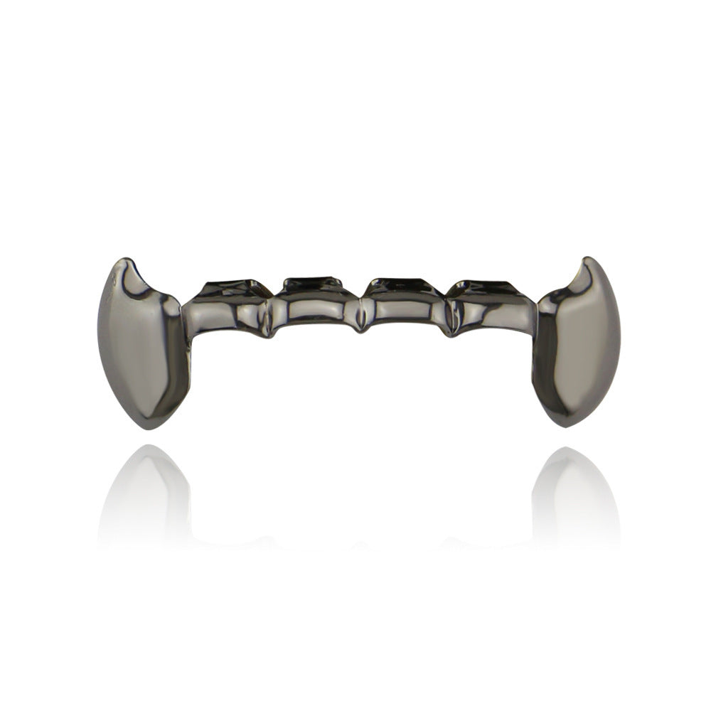 DatNewDrip gunmetal fang grillz for teeth top metal vampire style dental cover with pointed canines