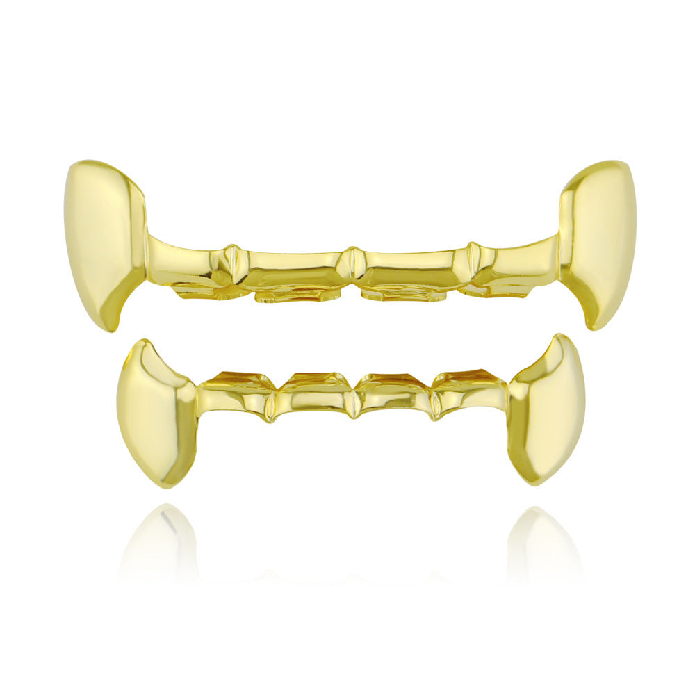 DatNewDrip gold two piece fang grillz for teeth upper and lower polished fangs front caps