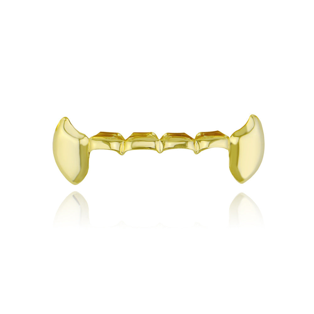 DatNewDrip gold fang grillz for teeth top four tooth dental cover with pronounced canine fangs and polished finish