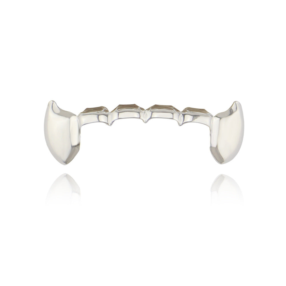 DatNewDrip silver fang grillz for teeth upper four point teeth and two fang caps shiny dental accessory