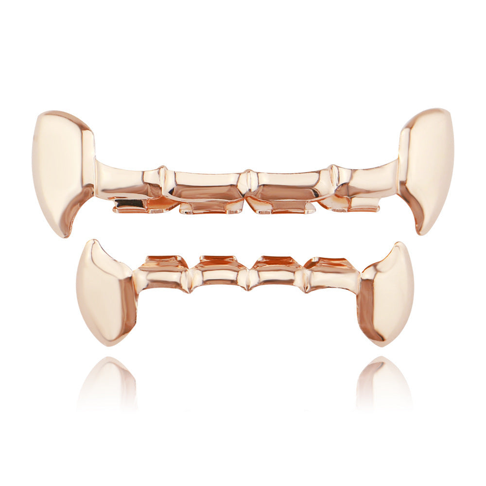 DatNewDrip rose gold fang grillz for teeth top and bottom custom fit vampire style dental caps