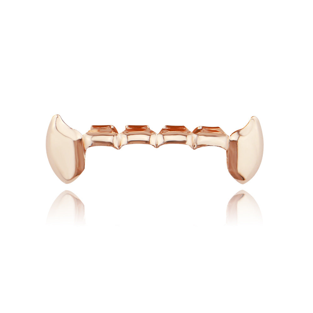 DatNewDrip rose gold fang grillz for teeth upper set polished vampire style fit for costume or daily wear