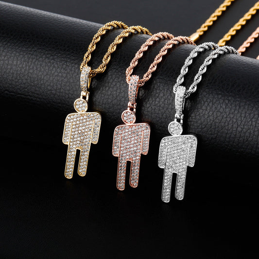 DatNewDrip iced out Billie pendant trio in gold rose gold and silver with pave stones on rope chains