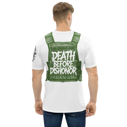 Y2k tactical vest graphic tee featuring a bold 'Death Before Dishonor' design on the back