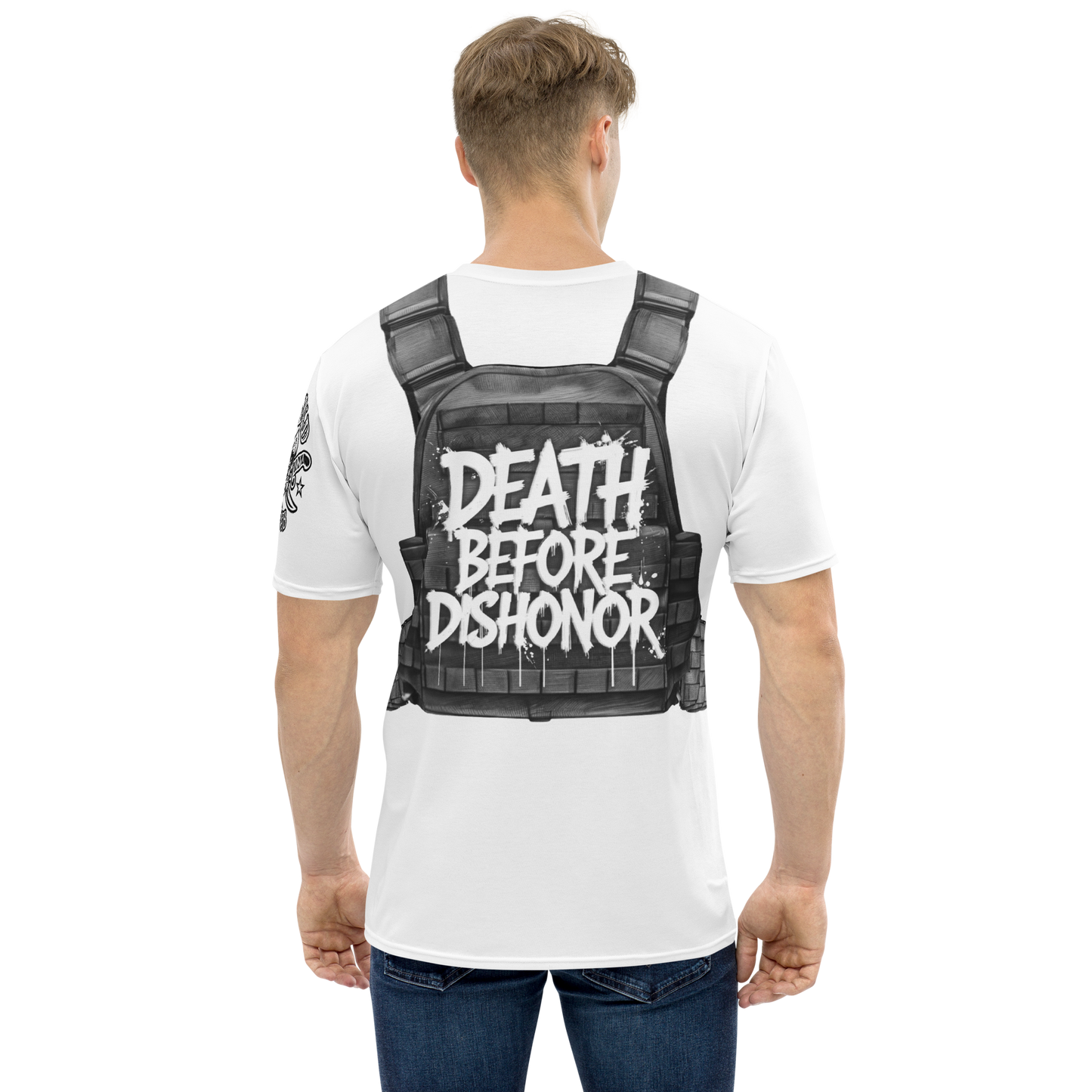 Y2K tactical vest graphic tee featuring a striking 'Death Before Dishonor' design on the back
