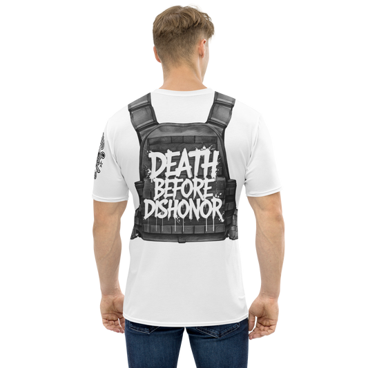 Y2K tactical vest graphic tee featuring a striking 'Death Before Dishonor' design on the back