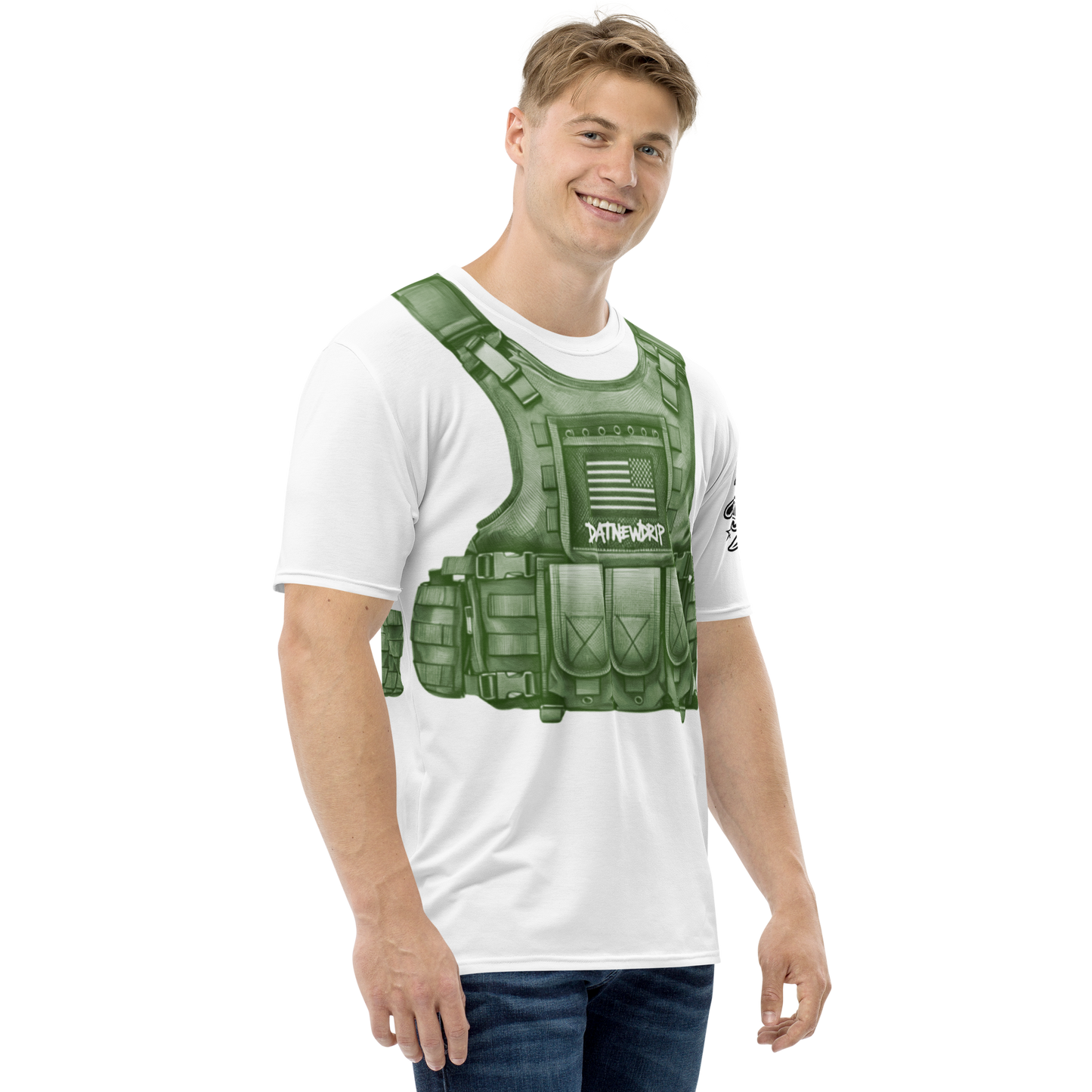 Y2k tactical vest graphic tee featuring a lifelike vest design on a comfortable white shirt